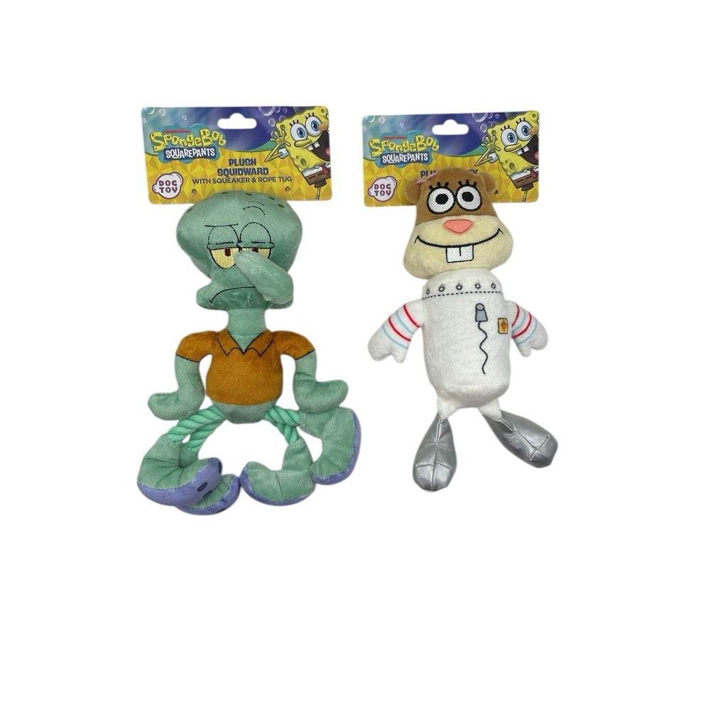 SpongeBob Squidward‎ & Sandy Squeaky Plush Dog Rope Toy, Blue